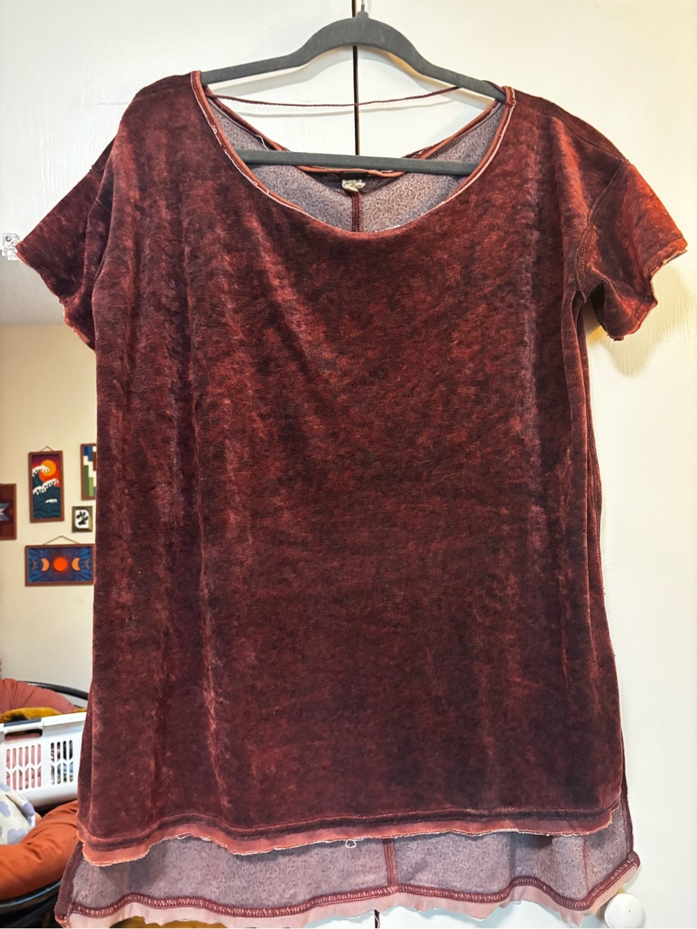 We The Free Short Sleeve Velvet Tee in Burgundy